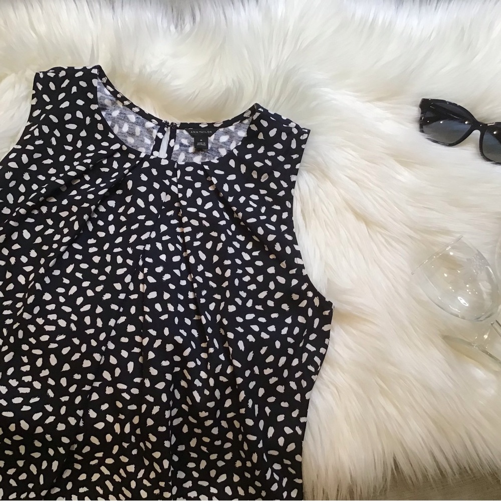Ann Taylor Black and White Polka Dot Sleeveless Blouse
